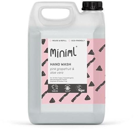 Miniml Hand Soap Wash Liquid 5L Refill - Pink Grapefruit & Aloe Vera Scented Eco Friendly Hand Washing Liquid for Soft and Sensitive Skin Care - 100% Vegan & Cruelty Free