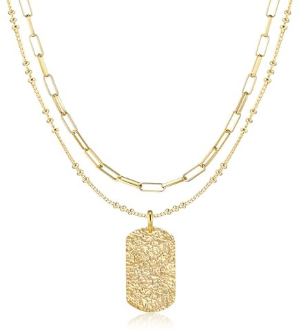 Gold Halskette für Damen, Kette Layered Damen Halskette mit Viereck Anhänger Mehrschichtige Gold Halskette Hypoallergene Personalisierte Kette Gold Modeschmuck für Frauen und Mädchen