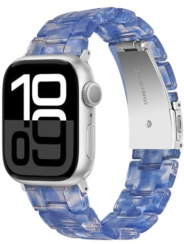 Miimall Résine Bracelet Compatible avec Apple Watch 38/40/41/42mm(Series 10), Élégante et Légère Bande de Remplacement pour iWatch 10 9 8 7 6 5 4 3 2 1 SE Strap Femme, Bleu Profond Transparent