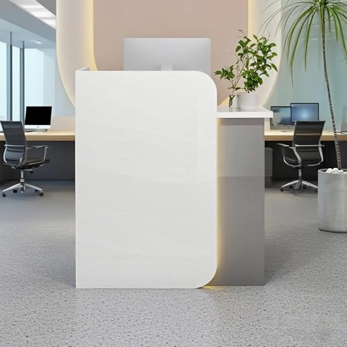 eryssgbf Bürotheke/Rezeptionstisch - mit abschließbarer Schublade, Eckdesign, kompakt für Hausbar, Nagelstudio, Bar (Weiß + Grau)