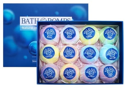 Zymoplas 12 teiliges veganes Badeset, erfrischendes Aromatherapie Erlebnis, Badebomben für Frauen, Geschenke, Badebomben Herstellungsset, Blau