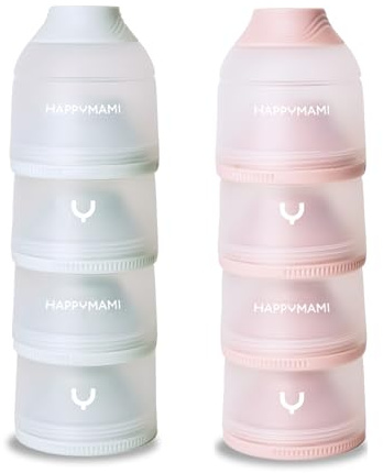 Happymami, Set de 2 Dosificadores de Leche en Polvo o Cereales, 4 Compartimentos Portátiles de 360ml cada uno, Fácil de Llevar, Superficie Interior Antiadherente (Set de 2 Dosificadores)