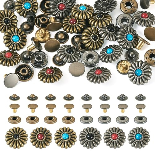 Spritewelry 18 juegos de remaches decorativos de aleación, girasol, turquesa, conchos, botones de metal, con hebilla trasera, para cinturón, bolso, ropa, manualidades