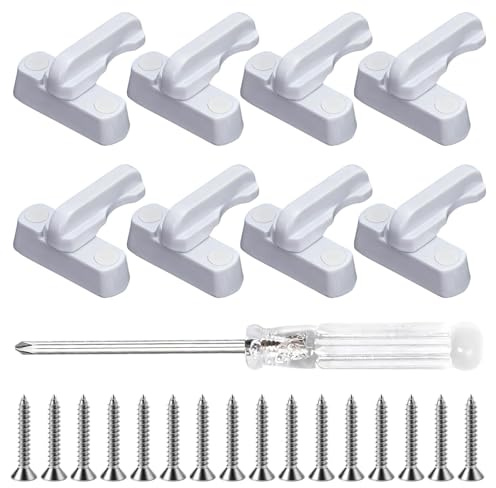 8-teiliges Drehriegel, Fensterriegel, Verriegelung, Vorreiber Set mit Schrauben und Schraubendreher für Einbruchschutz an UPVC-Fenstern, Schiebefenstern und Holzfenstern