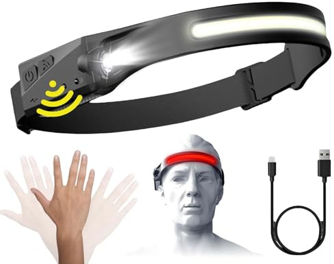Reiteag Stirnlampe Led Wiederaufladbar für Adventure, 230°Wide Stirnlampe Rotlicht, Kopflampe Sensor Headlamp, Wasserdichte Mit Kopflampe Joggen, für Camping Joggen Angeln Reparatur Adventure