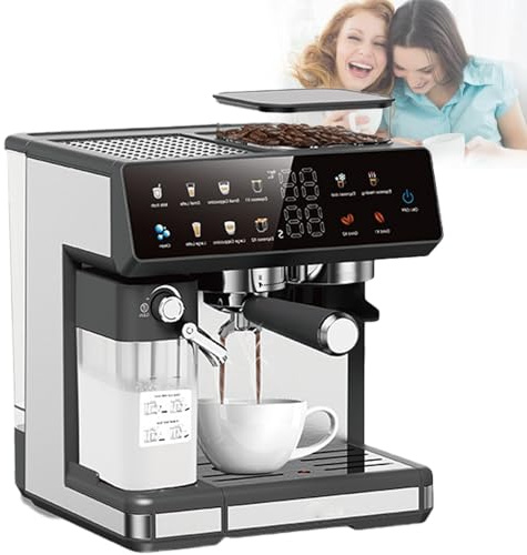 RkgSinuo Traditional Pump Espresso Coffee Machine Automatic Milk Frother, One Touch Espresso, Cappuccino, Latte Maker , 20 grind settings