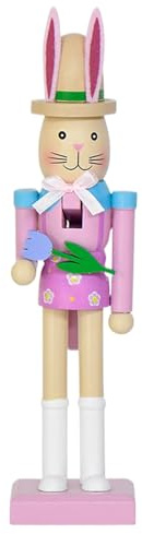 yuchdzexu Easter Rabbit Nutcracker,Rabbit Figurine Table Centerpiece | Wooden Bunny Nutcracker Christmas Statue - for Spring Tabletop Holiday Mantel Fireplace Apartment Stair Outdoor Porch Railing