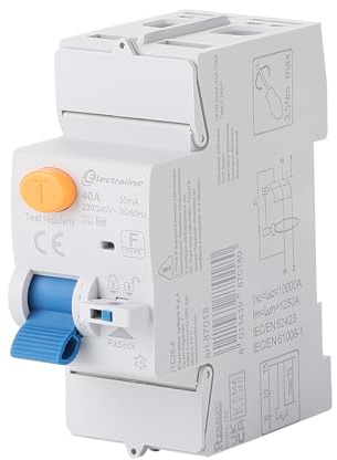 Electraline 87018 Interrupteur différentiel, 40 A, sensibilité 30 mA Monophasé – type F (idéal pour les équipements électroniques et les onduleurs)