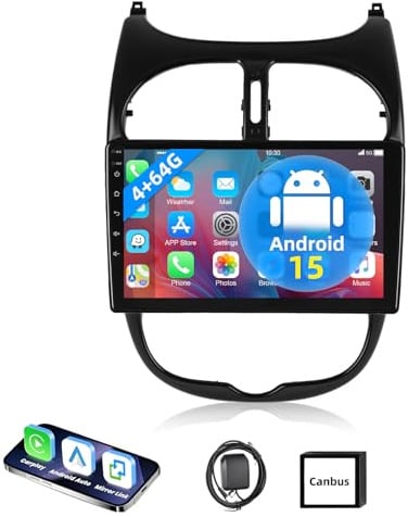 ESSGOO 4+64G Android 15 Autoradio für Peugeot 206 &206CC & Citroën C2(2001-2008) mit 9 Zoll Touchscreen Doppel-DIN Autoradio - Wireless CarPlay Android Auto, GPS und Bluetooth FM