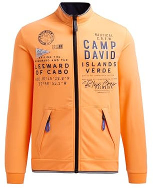 Camp David Herren Leichte Sweatjacke mit Label Prints Sunrise Neon, XL
