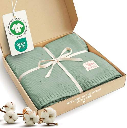 Merle Toys® Babydecke Baumwolle, Baby Decke Neugeborenen, 100% Bio, Grün | Strickdecke Baby, GOTS & Oeko-TEX zertifizierte Kuscheldecke Baby, Blanket Newborn Cotton, Babydecke Bio Baumwolle