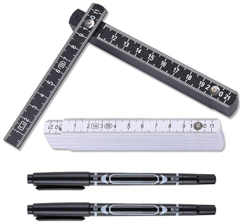 YYMT 2 Stk Zollstock 1 Meter Aus Kunststoff, Gliedermaßstab mit 10 Glieder | Gliedermaßstab Meterstab faltbar Meter Maßstab für Tischler Maurer Baustellen Heimwerker Werkstatt DIY-Projekte, Schwarz/Weiß