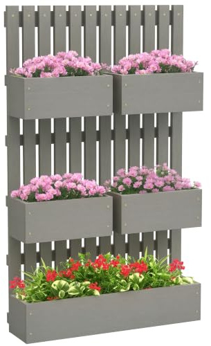 Outsunny Hochbeet Holz Verstellbar mit Rankgitter 60x16x100cm Grau | Schmal Pflanzbeet, Frühbeet Gartenbeet, Blumenkasten, Pflanzkasten, Gartenspalier, Blumen, Kletterpflanzen, Gemüse, Balkon