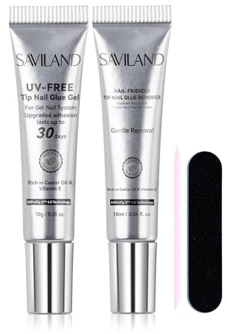 SAVILAND Colla per Unghie Finte Non U V e Rimuovi Colla Solido | Rimozione rapida in 15s, extra forte 30 giorni, asciugatura rapida, con olio di ricino e vitamina E, per casa e salon