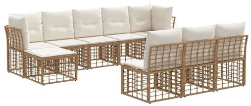 vidaXL Outdoor-Sofagarnitur Natürlich und Cremweiß Polyester, Moderne, wetterfeste, modulare Sofagarnitur mit verstellbaren Füßen für Garten, Rattanmöbel, Lounge im Freien