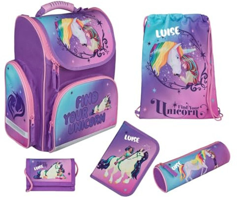 Undercover Schulranzen Set 1. Klasse, Personalisierter Inhalt mit Name, Schultasche Jungen Mädchen Grundschule, Unicorn Academy Einhorn