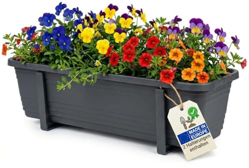 BigDean 3 Stück Blumenkasten Balkon 60cm anthrazit & 6 einstellbare Halter