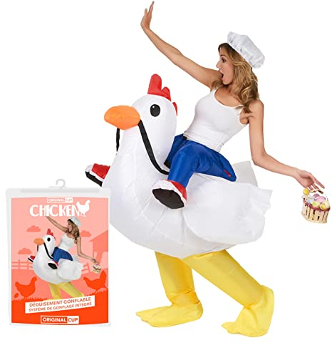 AirSuit® Aufblasbares Kostüm Huhn | Ausgefallenes Auflbaskostüm | Premium Qualität | Größe Erwachsene 160 bis 190cm | Polyester | Angenehm tragbar | Resistent | Mit Aufblassystem | OriginalCup®