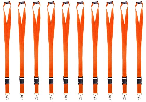 Karteo Schlüsselband orange mit Karabinerhaken und Sicherheitsverschluss [10 Stück] Lanyard mit Schnalle für Kartenhüllen Kartenhalter und Ausweise
