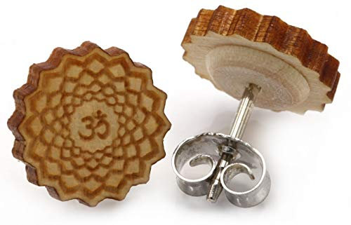 Miriquidi Mandala Holz Ohrstecker Silber 925 Sterling 11mm Paar - Ahorn