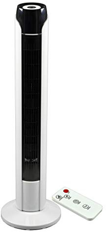 JUNG TV08 Ventilator mit Fernbedienung & Timer 90cm, weiss/schwarz, ENERGIESPAREND, 75° Oszillation, Lüfter Standventilator für Schlafzimmer, Lautstärke max 48dbA, 3 Stufen