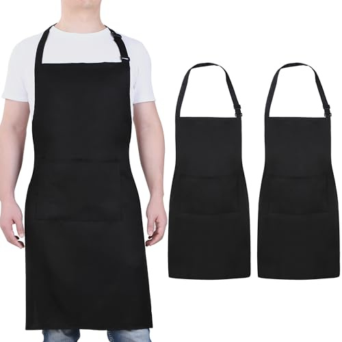 Will Well Küchenschürzen, wasser-, öl-, schmutzabweisend, verstellbar, mit Taschen, für Herren und Damen (2 Stück)