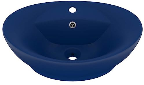 vidaXL Lavabo Ovale de Luxe à Trop-plein Vasque à Poser de Toilette Lave-mains de Salle de Bain Maison Intérieur Bleu Foncé Mat 58,5x39 cm Céramique