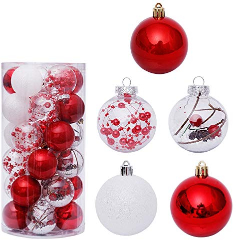 Baumkugeln 30 Stück Christbaumkugeln Weihnachtskugeln, Morbuy Kunststoff Weihnachtsbaumkugeln Plastik Bruchsicher, Weihnachtsbaumschmuck Weihnachtsdeko (rot)