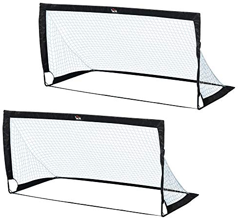 HOMCOM Fußballtore, Fußballnetz, 2er Set Minitore, Faltbar, Stahl, Tetrolon, Schwarz, 186 x 90 x 89 cm