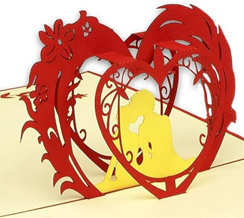 LINPOPUP®, LIN17044, POP UP Karte - 3D Grußkarte zur Hochzeit Verlobung - 3D Klapp-Karte mit Liebes-Paar im roten Herz - Hochzeits-Glückwunsch - Hochzeits-Einladung, N60