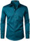 PARKLEES Men's Urban Stylish Casual Business Slim Fit Long Sleeve Button Up Dress Shirt with Pocket Teal L