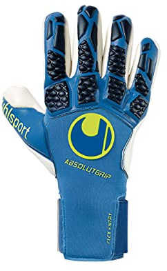 uhlsport HYPERACT ABSOLUTGRIP Finger Surround Torwarthandschuhe für Erwachsene, Unisex, Nachtblau/Weiß/Gelb (Mehrfarbig), 11