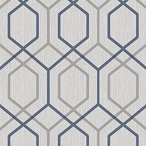 Oria Hex Wallpaper Geometric Navy Grey Glitter Textured Vinyl