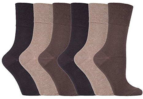 IOMI Footnurse - Ladies 6 Pair Multipack Non Elastic Diabetic Socks with Gentle Grip Wide Top 4-8 (4-8, Brown)