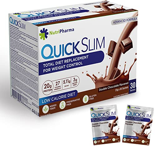 Quick Slim Mahlzeitenersatz Shake zum Abnehmen, 30 Portionen, 20g Protein, 27 Vitamine & Mineralien, Ballaststoffe, Low Carb, Glutenfrei (Intensiver Schokoladen Geschmack)