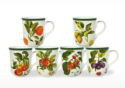 heritage Set of 6 Chelsea Fruits Mugs Curved Design