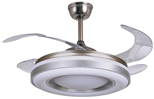BEL AIR HOME - Ventilador de Techo JUPITER Acabado Blanco y Plata - Motor DC - Aspas Desplegables con Luz Led 36W con MEMORIA (3000K, 4000K, 6500K) - Mando a Distancia Incluido