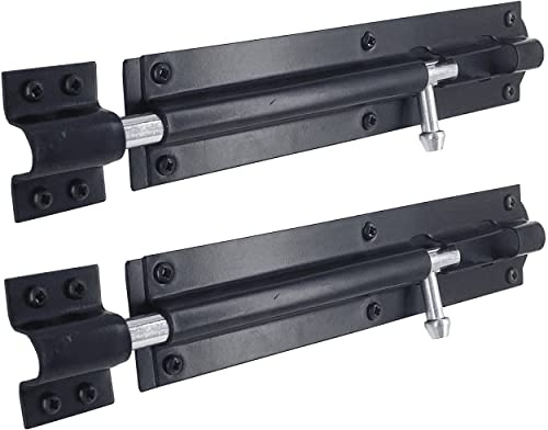 IRONTITE® 2 Pack Tower Bolt Black, Gate Bolts for Wooden Gates, Slide Bolt, Black Door Lock Bolt, Sliding Bolt Lock Or Garden Gate Bolt. 200mm (8”)
