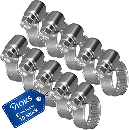 VIOKS Schlauchschellen Edelstahl SET 10x 10-16mmØ Schellen Edelstahl/Schlauchschellen Waschmaschine Abfluss Adapter/Rohrschellen Schlauch Klemmen/Schlauchschellеn Klein/Schlаuch Schellensatz