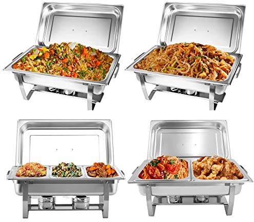 Valgus 4er-Pack 8QT Edelstahl Chafing Dish Buffet-Set mit 2 vollen Größen, 2 halbe Größe, 3 1/3 Größe Pfannen Lebensmittelwärmer für Partys, Buffets, Hochzeiten, Bankett, Catering-Events