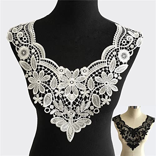 Yulakes 2PCS Stickerei Ausschnitt Spitze Kragen Spitzenkragen Einsatzkragen Kragen Verzieren Spitze Applique Patch Lace Trim für Kleid DIY Handarbeit Weiß