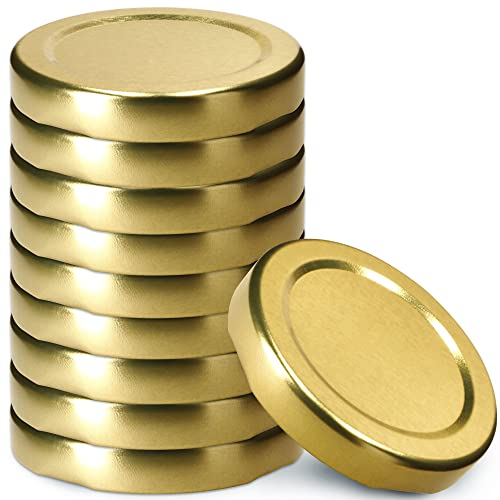 KADAX Schraubdeckel fi53 mm, Twist-Off-Deckel Set aus Metall, passend für 115ml Gläser, Ersatzdeckel mit 4 Einrastzähnen, Deckel für Flaschen und Einmachgläser (10 Stück, Gold)