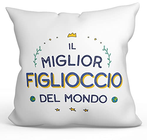 Mugffins Kissen mit Füllung mit Spruch für PATENSOHN/PATENKIND - Auf Italienisch - Il Miglior del Mondo - 40 x 40 cm - originelles und lustiges Geschenk