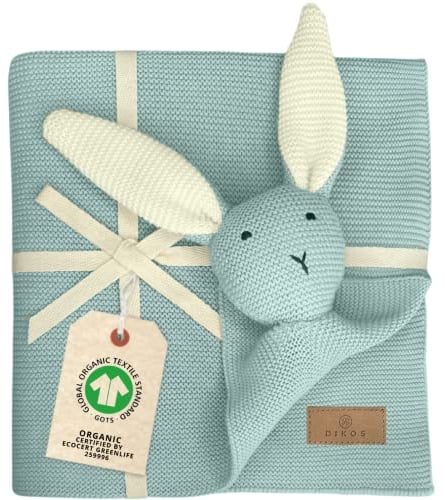 DIKOS Original 2-in-1 Babydecke & Kuscheltuch SCHMUSE-Hase (Mint) – schönes Geschenk zur Geburt für Neugeborene Mädchen/Junge – aus weicher Bio-Baumwolle (GOTS) – ideal als erstes Baby Kuscheltier