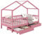 IDIMEX Hausbett ELEA aus massiver Kiefer, Kinderbett mit Rausfallschutz 90x200cm, Spielbett mit Dach in rosa