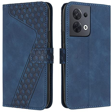 OKZone Kompatibel mit Oppo Reno 8 5G Hülle, PU Leder Handyhülle Tasche Wallet Schutzhülle Oppo Reno 8 5G, Flip Cover Klappbar Stoßfeste Brieftasche Etui mit Magnet Kartenfach TPU Lederhülle (Blau)