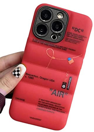 IAIYOXI Puffer Case with Sports Shoes Brand Design for iPhone 11,Sneakers Ins White or Black Label Soft Cover-Red Puffy Cover for iPhone 14 13 12 11 Pro Max Plus X XS XR 7 8 (Red)