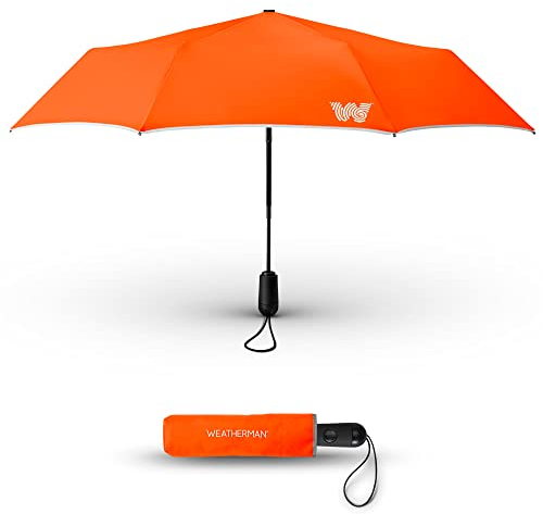 Weatherman Reise-Regenschirm – Winddichter Kompakter Mini-Schirm für Rucksack – Stark und Widersteht bis zu 25 km/h Wind und Starkem Regen (Neonorange)