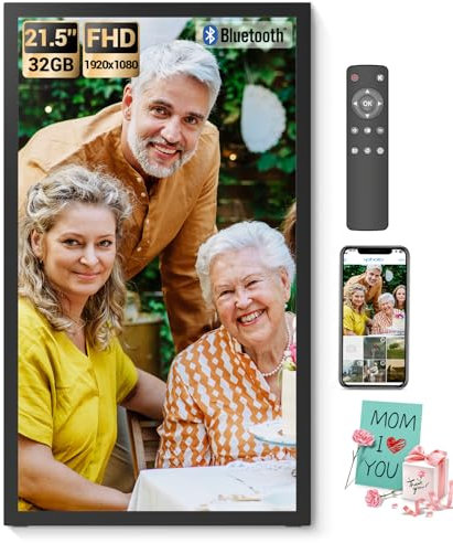 BSIMB Cornice digitale grande da 21,5 pollici con altoparlanti Bluetooth, 64 GB FHD cornice digitale extra large con telecomando, facile da condividere/visualizzare tramite app ed e-mail, digitale