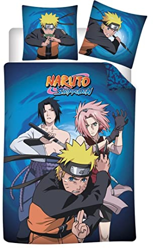 Aymax S.P.R.L Bettwäsche Naruto, Flanell, 100% Baumwolle, Bettbezug 140 x 200 cm + Kissenbezug 65 x 65 cm